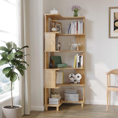 BALANBO Solid Wood Corner Bookshelf, 6-Tier Oak Storage Rack for Small Space