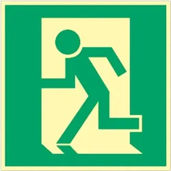 Schild Notausgang/Rettungsweg links, Kunststoff, langnachleuchtend, 160-mcd, 148x148 mm
