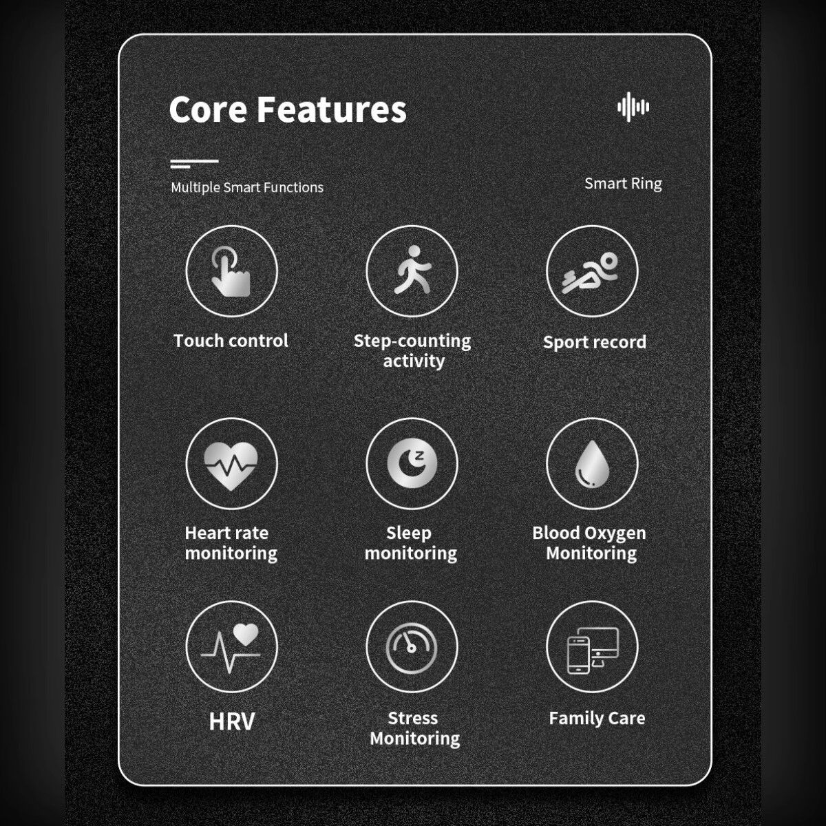 INF Bluetooth-5.2-Smart-Ring mit Lifestyle-Funktionen, Gestensteuerung und Ladeetui Schwarz 9