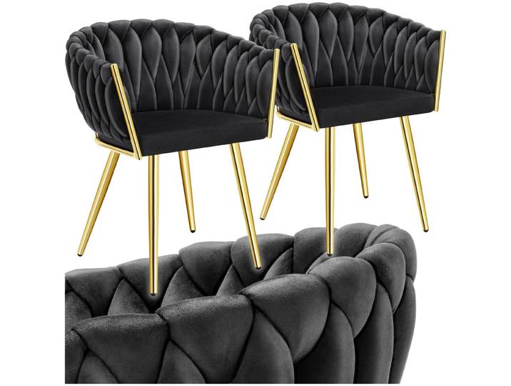 Set Esszimmerstuhl Astano Samt, Knotendesign - schwarz/gold, 2er Set