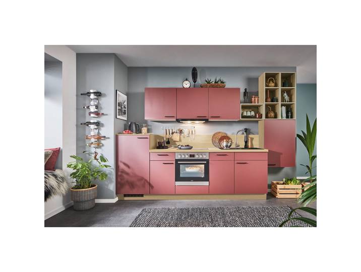 Welnova Küchenleerblock Win, Rot, Eiche, 330 cm, Made in Germany, in den Filialen seitenverkehrt erhältlich, Küchen, Küchenzeilen & Küchenblöcke, Küchenzeilen ohne Geräte