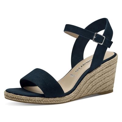 Keilsandalette TAMARIS, Damen, Gr. 39, Textil, dunkelblau, Veloursleder, unifarben, Schuhe, Sommerschuh, Riemchensandale, mit verstellbarem Riemchen