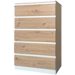 HTI-Living, Kommode + Sideboard, Kommode 5 Schubladen Thekla Weiss-Artisaneiche (70 x 40 x 110 cm)