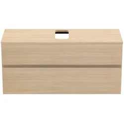 Ideal Standard Waschtischunterschrank Finesse, Eiche weiß, 1202x440x558 mm, 2 Schubladen mit Softclose-Mechanismus