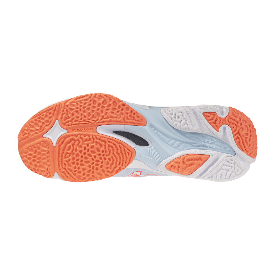 Mizuno Wave Lightning Elite (26) Naisten sisäpelikengät (Blue Finch/White/Lava Orange) - UK 7,5w (EUR 41 / 26,5 cm)