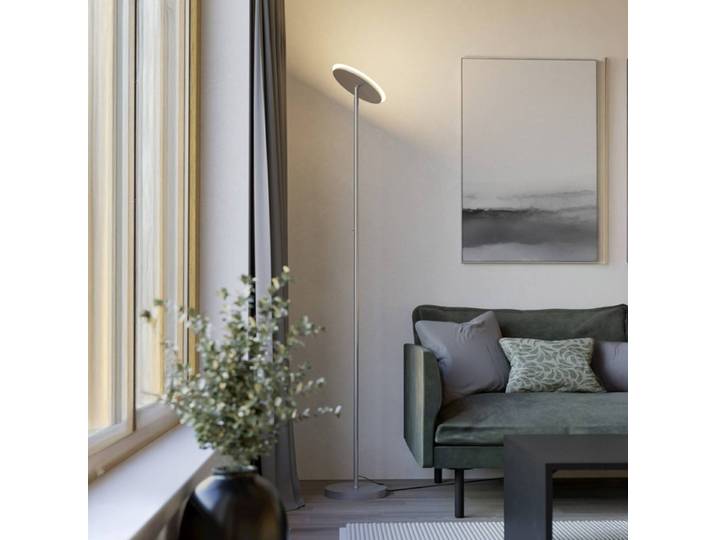 Vloerlamp PIAGNOLO, dimbaar, alu / grijs / zink, Woon-/ Eetkamer, metaal, vloerlamp