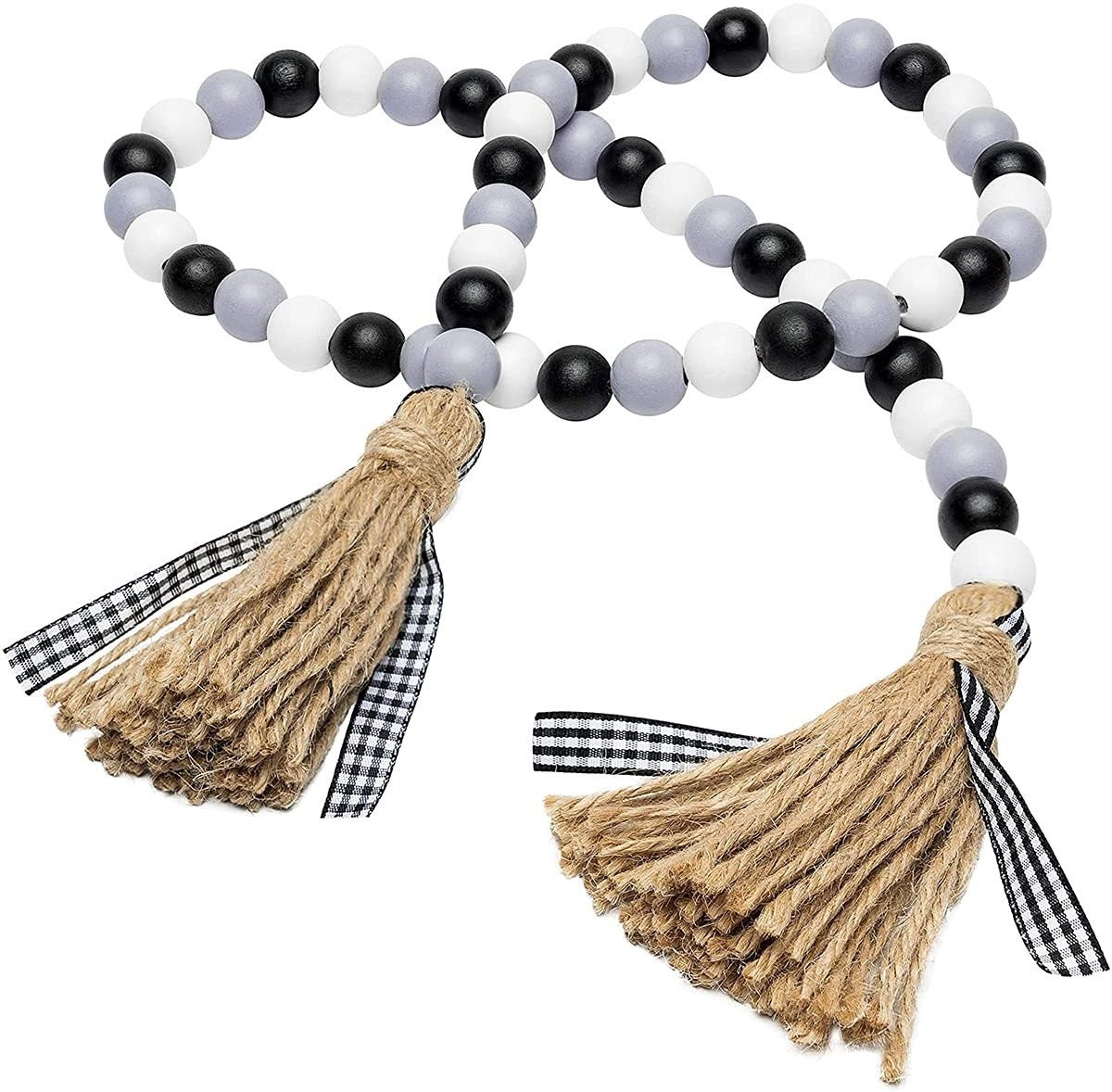 Dailygoods Parelhanger 149 cm met houten kralen en hennep voor rustieke decoratie