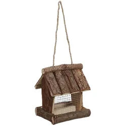 Relaxdays Vogelfutterhaus Holz, zum Aufhängen, HBT: 17 x 15 x 12 cm, mit Silo, Vogelfutterspender für Kleinvögel, natur