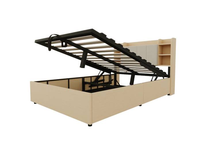 Oxeza Polsterbett 140/200 cm Holzfarbe mit Stauraum, Ausgestattet mit USB und Tape-C-Steckdose, Naturfarben, Mode, Rechteckig, 140x200 cm, Schlafzimmer, Betten, Polsterbetten