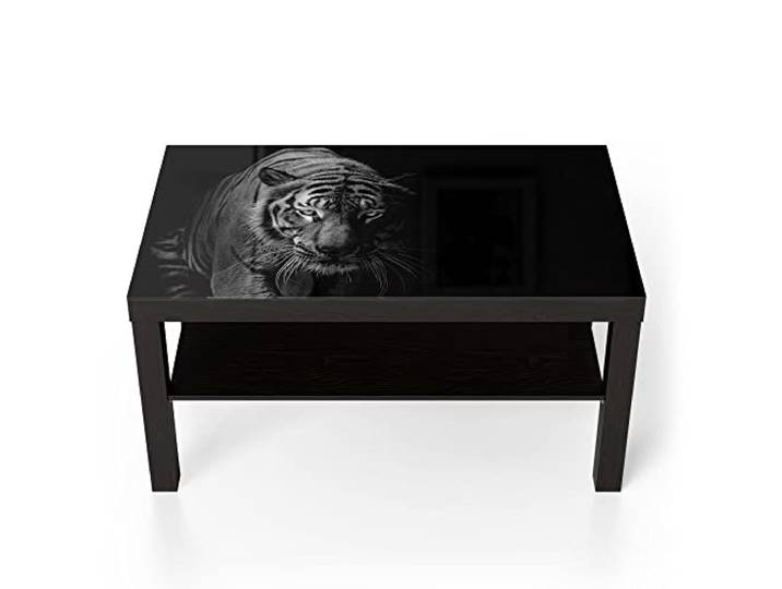 DEQORI Glastisch schwarz groß 90x50 cm Motiv Tiger auf der Pirsch ausgefallener Beistelltisch aus Glas Hochglanz Couchtisch fürs Wohnzimmer moderner Couch Tisch mit Design