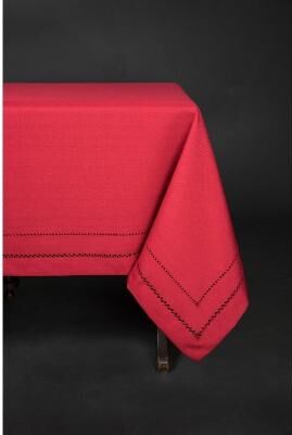 Xia Home Fashions Handmade Double Hemstitch Easy Care Tablecloth, 60 by 84-Inch, Red