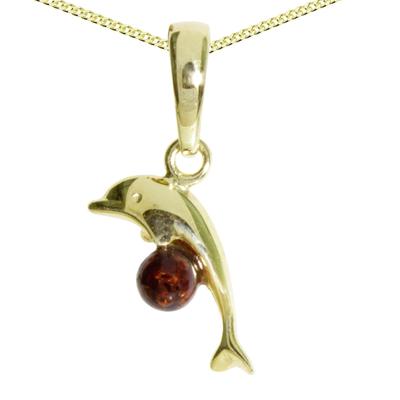 Kette mit Anhänger OSTSEE-SCHMUCK "Ostsee-Schmuck Kette mit Anhänger Delphin" Gr. 42, gold, Halsketten, Damen, 42cm, Silber 925 (Sterlingsilber), L: 42