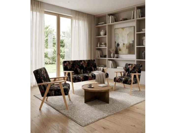 Family Meble Sitzgruppe Soler Poly – Zweisitzer-Sofa und 2 Sessel im Retro-Stil – Variante Flowers Poly 8