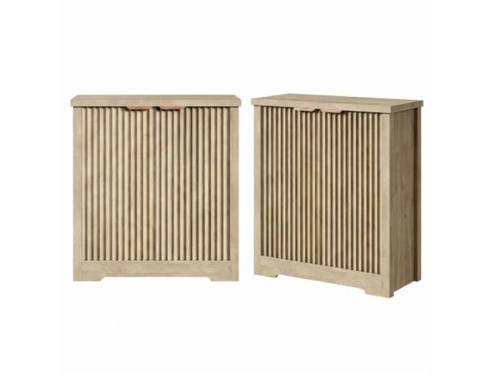 IDEALHOUSE Geriffeltes Allzweck-Sideboard aus Holz Natur-Eiche 2er Set Storage Cabinet 93 x 48 x 23 cm mit 2 Türen, verstellbaren Regalen, Akzent-Kommode für Wohnzimmer, Küche, Esszimmer oder Flur