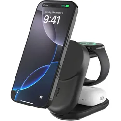 Belkin UltraCharge faltbare magnetische 3-in-1-Ladestation mit Qi2 25W schwarz, rund