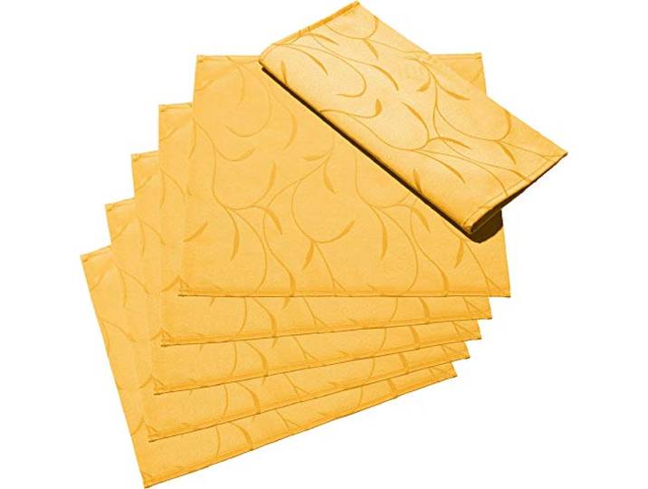 Erwin Müller Serviette, Stoffserviette 6er-Pack, Remscheid Mango Größe 40x40 cm - mit Fleckschutz ausgerüstet, Rankenmuster