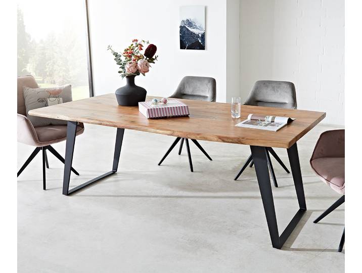 Esstisch Edge 200x100 Akazie Natur Metall Schräg Live-Edge, Esstische, Baumkantenmöbel, Massivholzmöbel, Massivholz