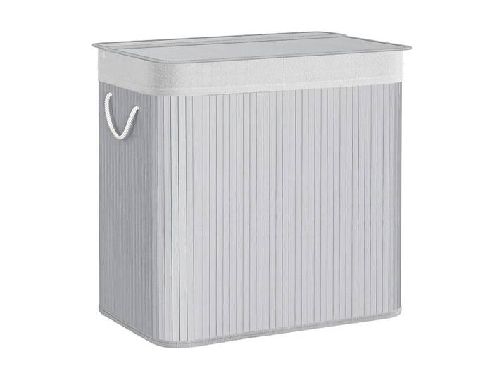 Wäschekorb SONGMICS faltbar mit 3 Fächern 150 l , grau, B:61,5cm H:60cm T:40cm, Bambus, Eisen, Wäschesammler, Wäschekorb, mit Wäschesack