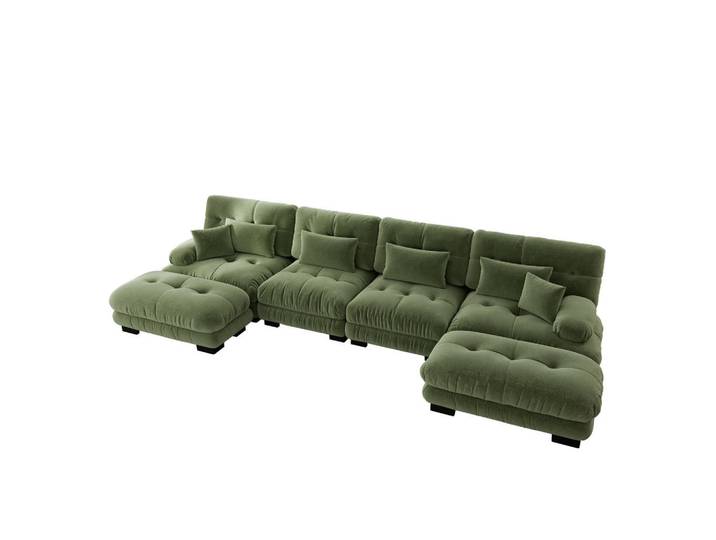 ComfortXL Wohnlandschaft De-34065 U-förmig Grün, Holz, 145x81x406 cm, Wohnzimmer, Sofas & Couches, Wohnlandschaften, Wohnlandschaften in U-Form