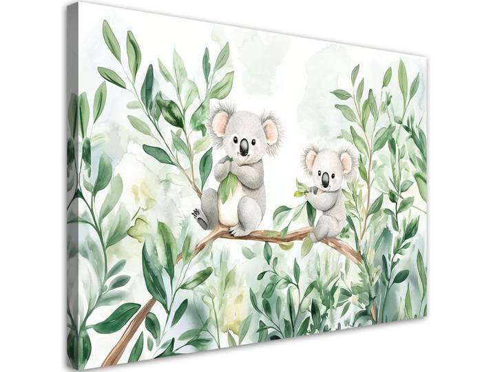 Feeby Wandbild für kinderzimmer koala trägt eukalyptusblätter, Grün, Märchen/ Fantasie, Rechteckig, 120x80 cm, Bilder & Rahmen, Bilder, Leinwandbilder