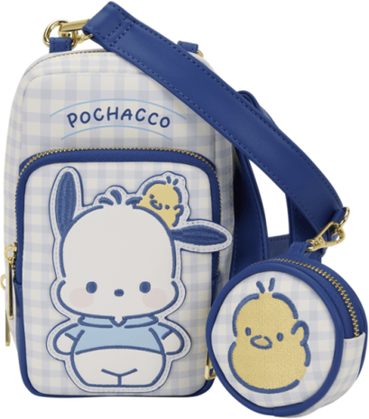 Loungefly Sanrio Pochacco Gingham Cellphone Crossbody Bag with Coin Bag - Textured Faux Leather, Zip Closure