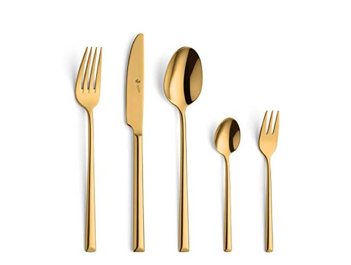 Paul Wirths VIVENDI Besteck Set 30-tlg., 18/10 Edelstahl Gold rostfrei, spülmaschinenfest, elegantes Design, im Etui, Menülöffel, Menügabel, Menümesser, Kaffeelöffel, Kuchengabel