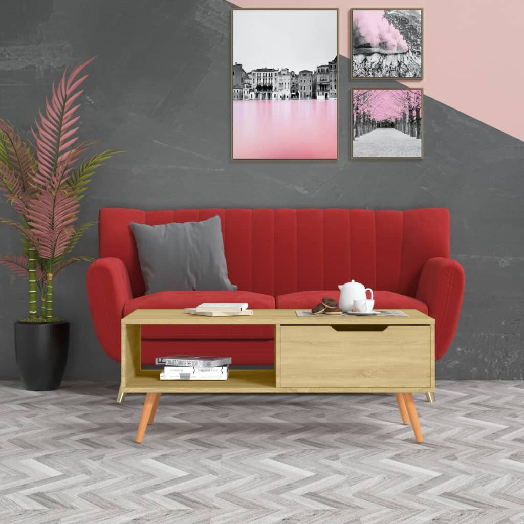 Isabelline Cleorand Four Leg Coffee Table with Storage Sonoma Oak