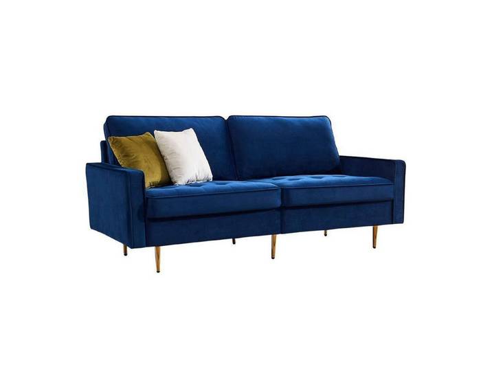 LuxusKollektion 2-Sitzer Sofa Polstersofa 2 Sitzer 177cm Armlehnen Wohnung Samt Blau