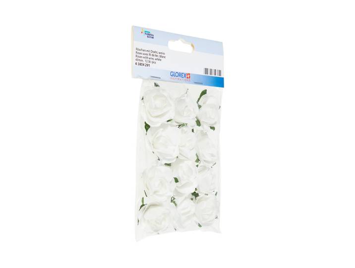 Glorex Röschen Weiss mit Draht 4 cm 12 Stück