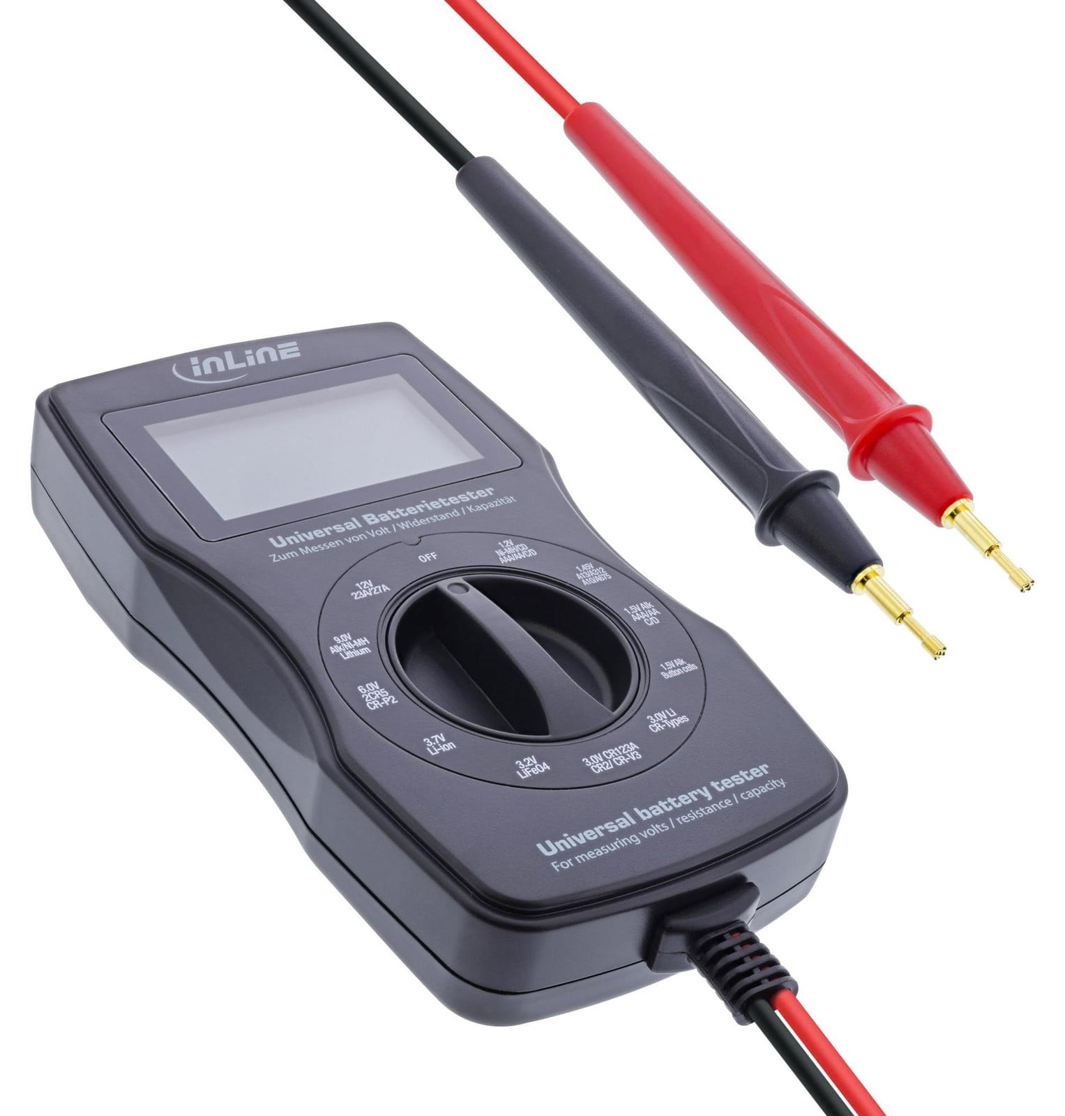 InLine Multifunctionele batterijtester met LCD-display