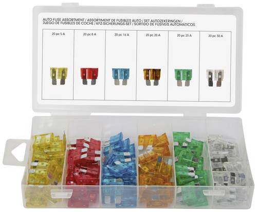 Toolland HAS08 Standard Flachsicherung 5 A, 10 A, 15 A, 20 A, 25 A, 30A 120 Teile