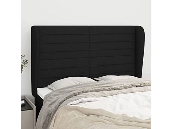 KTHLBRH Kopfteil mit Ohr, schwarz, aus klassischem Stoff, elegantes Design, komplett aus strapazierfähigem und atmungsaktivem Polyester, Beine aus massivem Lärchenholz, stabil