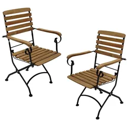 Balkon Klappsessel aus Teak Massivholz Stahl (2er Set)