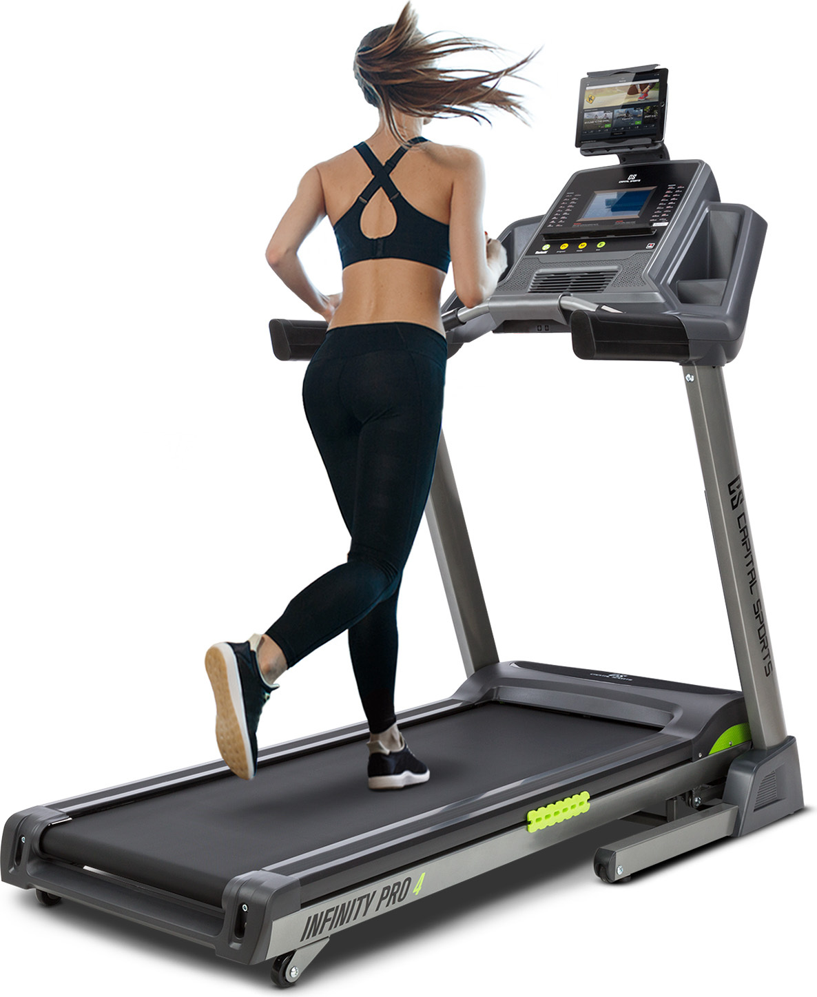 Capital Sports Infinity Pro 4.0 Laufband - 7 PS Treadmill, Laufbahn mit 50 x 140 cm Lauffläche, bis 21 km/h, 15% Steigung, Ventilator, Federungssystem, Faltbar, bis 100 kg, grau