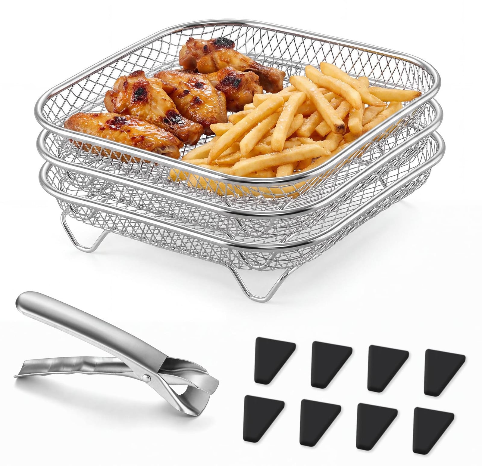 Dripio Drielaags roestvrijstalen accessoire voor heteluchtfriteuse, vierkant