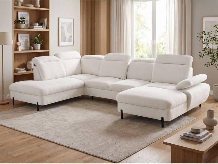 Beautysofa Ecksofa SORA U-Form mit Schlaffunktion & Bettkasten, freistehend, Schlafsofa mit verstellbarer Sitztiefe, Kopfstützen und Armlehne