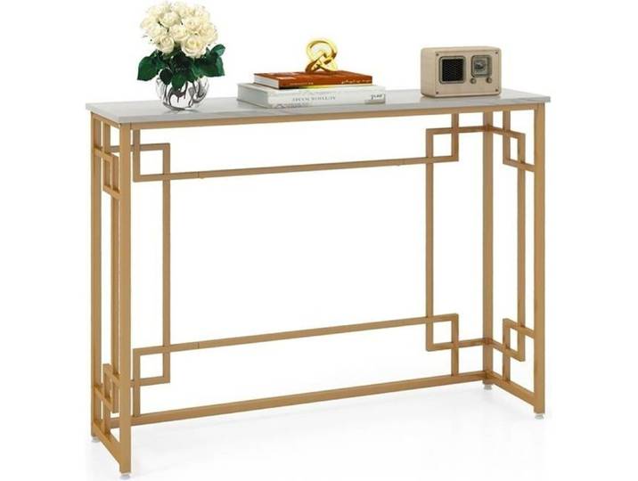DREAMADE Table Console Entrée Plateau Imperméable Structure Métallique Géométrique et Patins Réglables Charge 30KG 110X30X81CM
