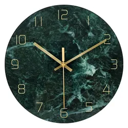 IvoQ Wanduhr 30 cm - Lautloses Uhrwerk - Grüne Marmoroptik & Gold - Luxuriöses Glasdesign