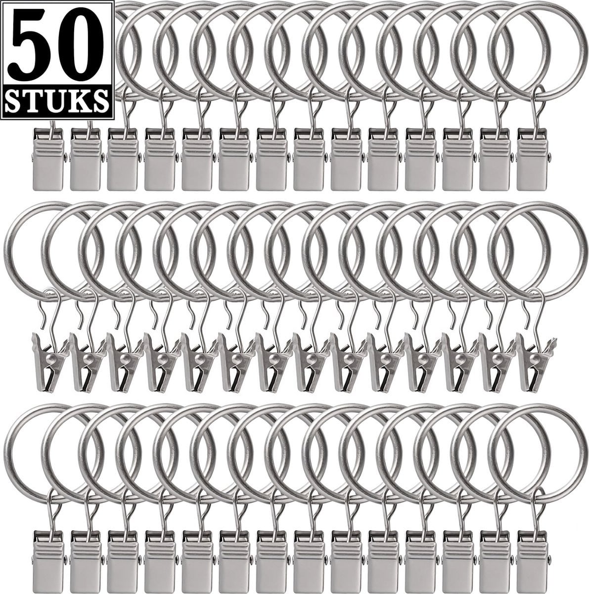 50 stuks Zilveren Metalen Gordijnhaken met Klemmen en Ringen