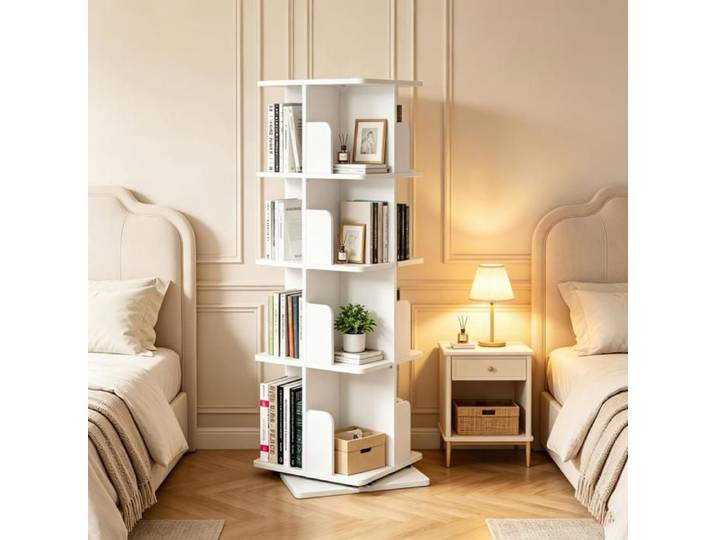 PIPIPOXER Bibliothèque tournante étagère rotative rangement livres chambre à coucher design moderne gain de place rangement