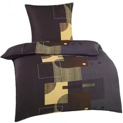 KH-Haushaltshandel Seersucker Bettwäsche 135x200 +80x80cm, grau schwarz beige, dunkel grafisch gemsutert, bügelfrei