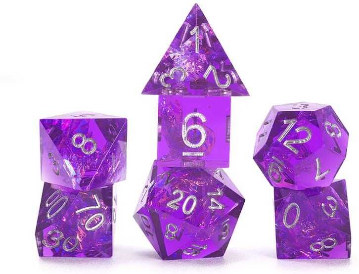 Sirius Dice Sharp Purple Fairy 7-Piece Polyhedral Dice Set for Tabletop Role-Playing Games, Ages 10+, 7-Piece, Purple