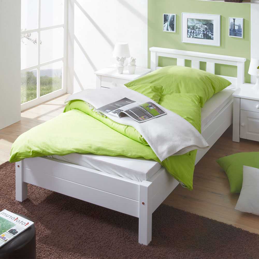 Pharao24.de Einzelbett in weiß Kiefer Massivholz