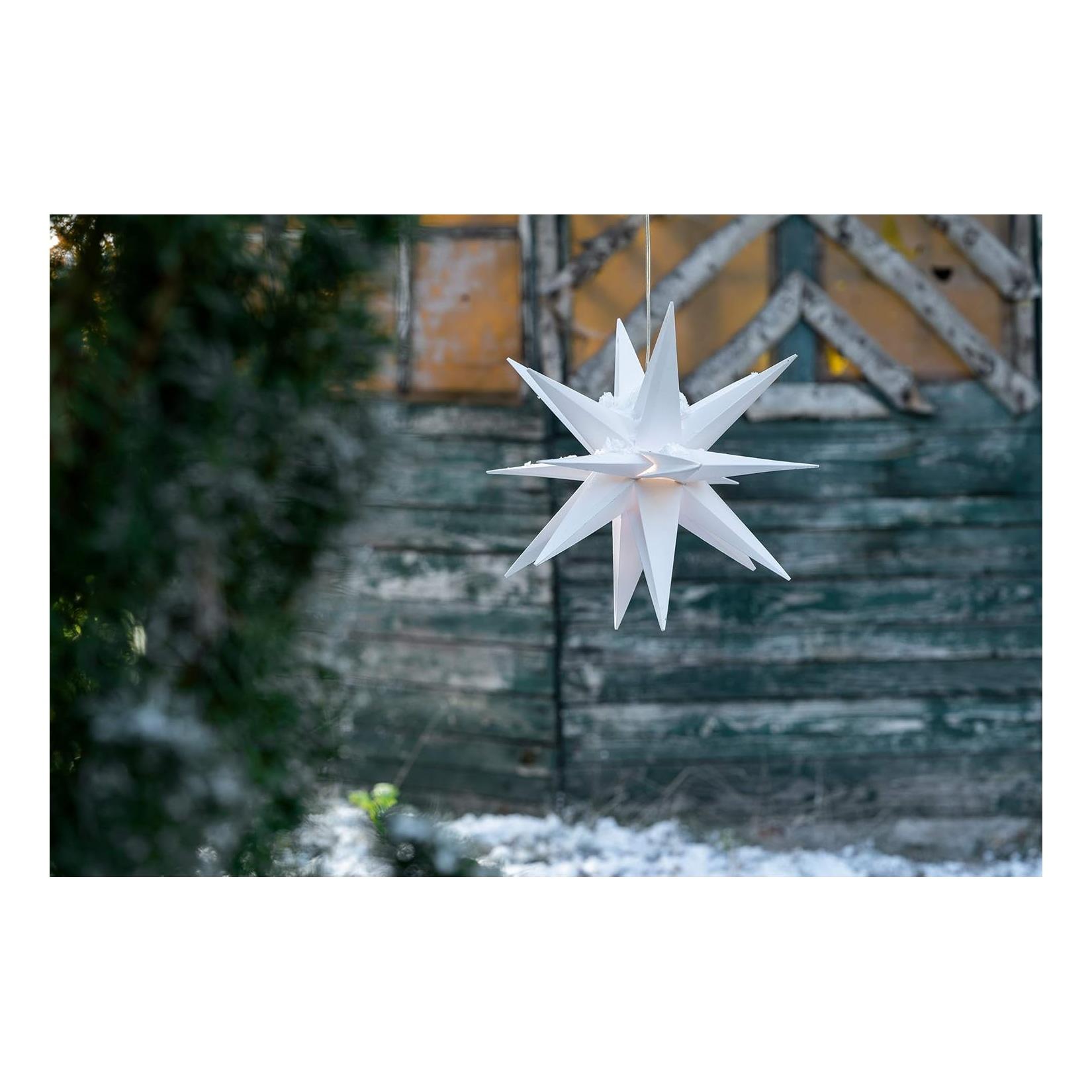 Weihnachtsstern LED Dekostern 25cm Weiss für AUSSEN Kabel mit Trafo 3D Stern 18 Zackig Leuchtstern Weihnachtslicht Winterbeleuchtung 3D Stern Weihnachtslicht Xmas Lights
