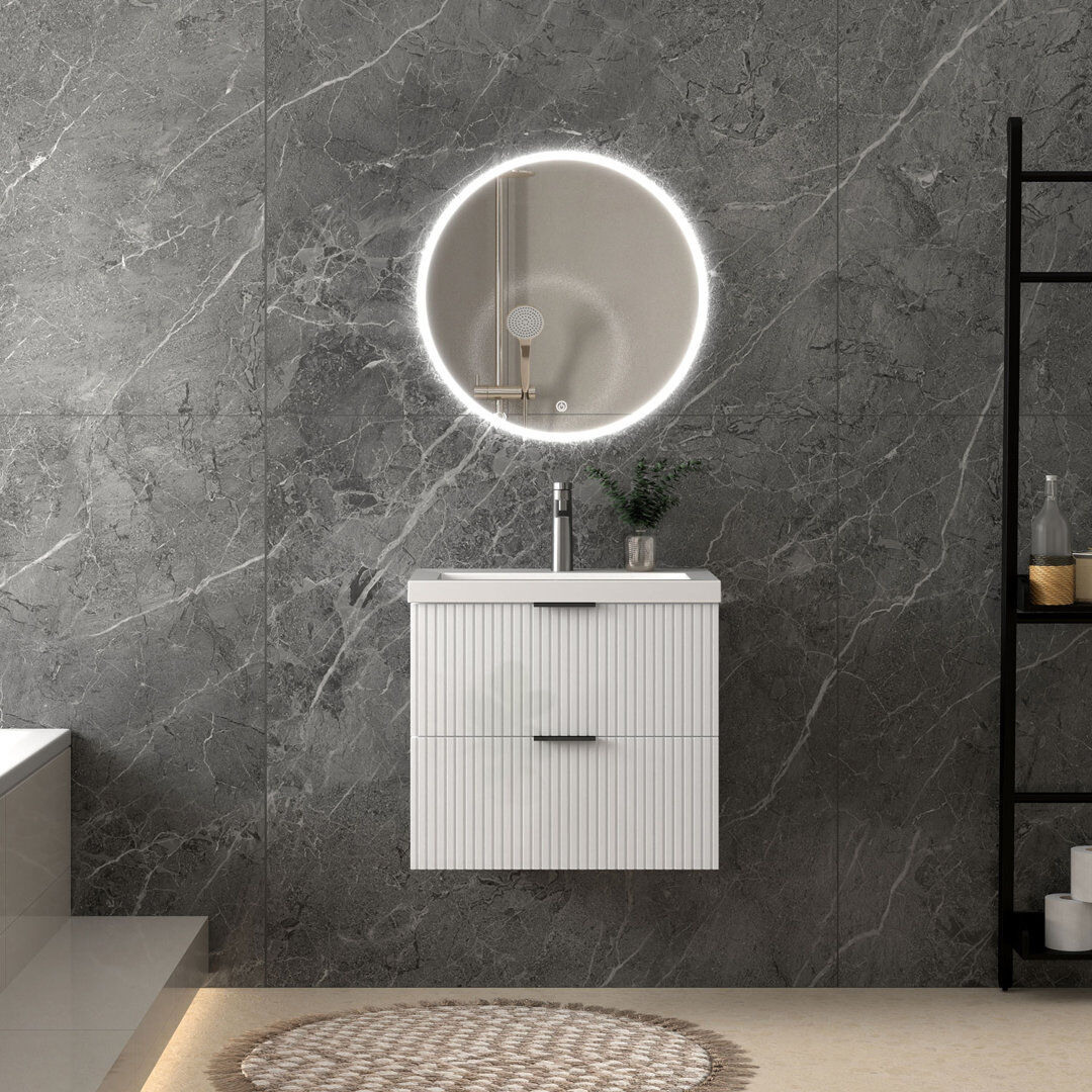AICA 600mm Single Bathroom Vanity with Integrated Resin Basin White 600mm W