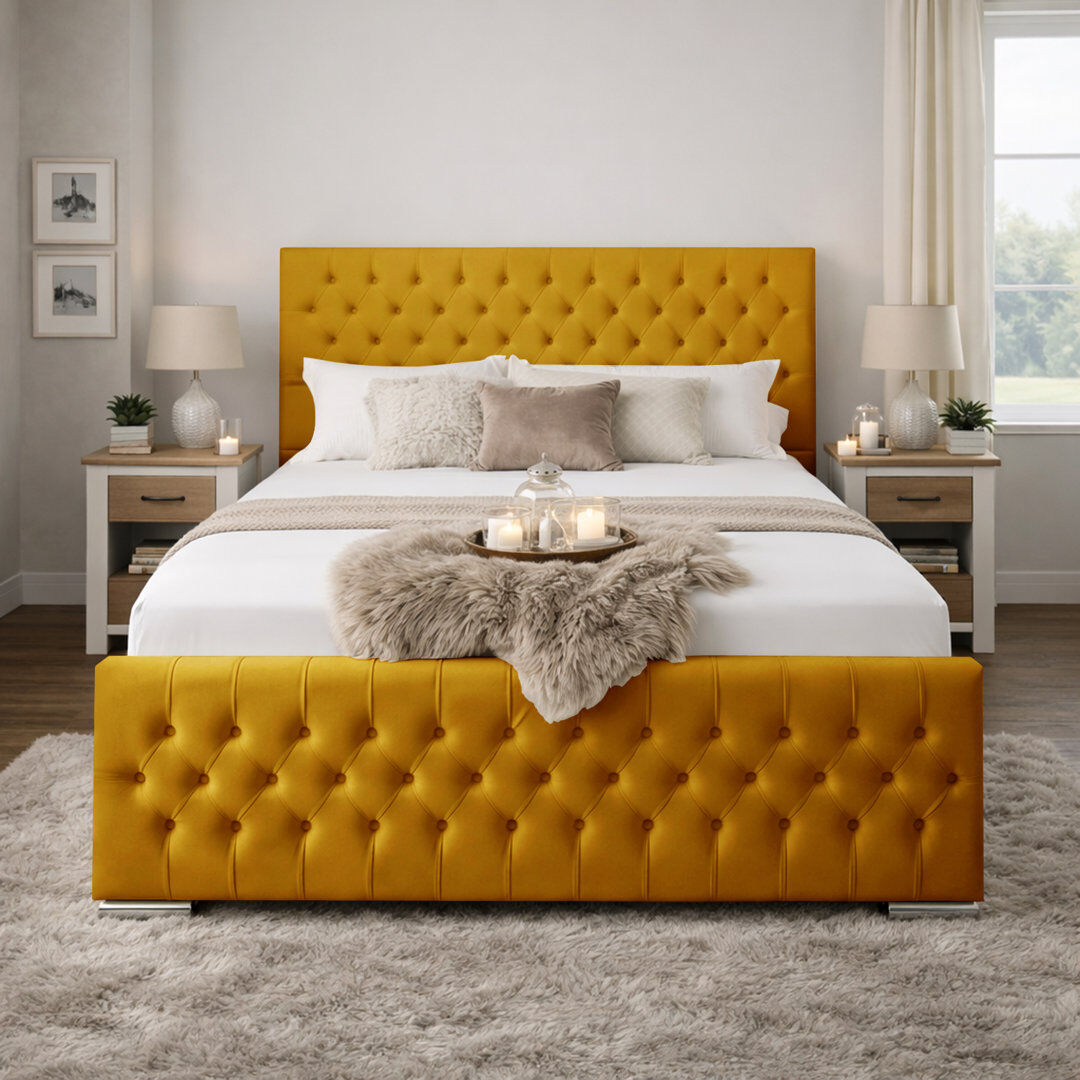 Canora Grey Kensington Upholstered Bed Frame Turmeric Super King (6')