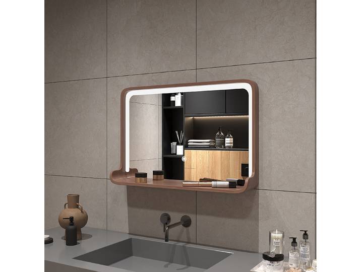 Miroir mural de salle de bain en bois massif, décoration intérieure, miroir mural pour lavabo, miroirs décoratifs à lumière LED