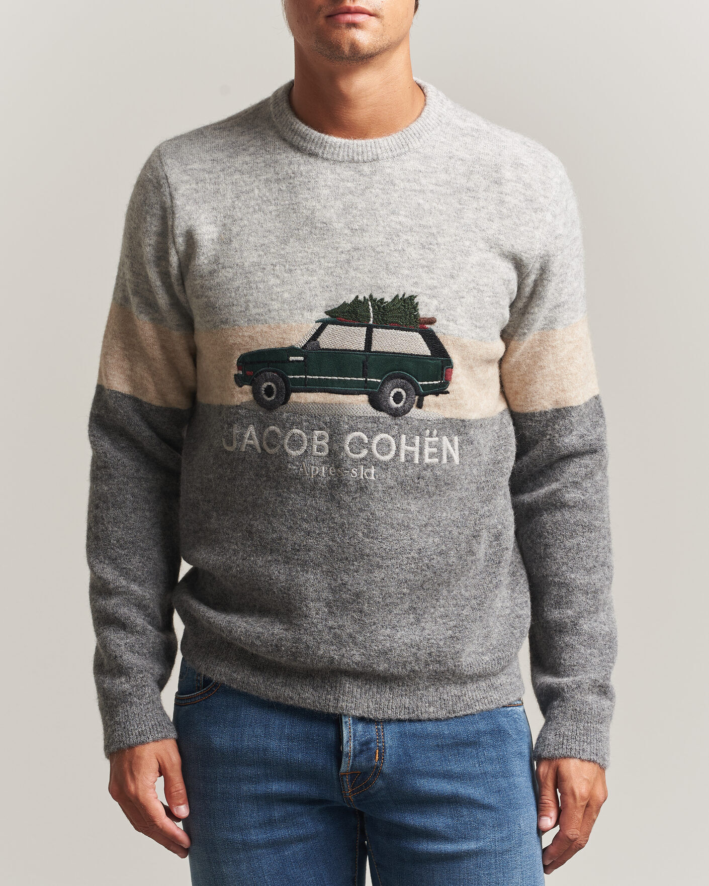 Jacob Cohën Embroidery Knitted Apres-Ski Crew Neck Grey men L Grå