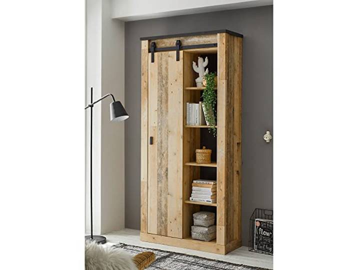 Lomadox Stauraumschrank in Old Style hell Nb. mit anthrazit, B/H/T: ca. 93/201/38 cm
