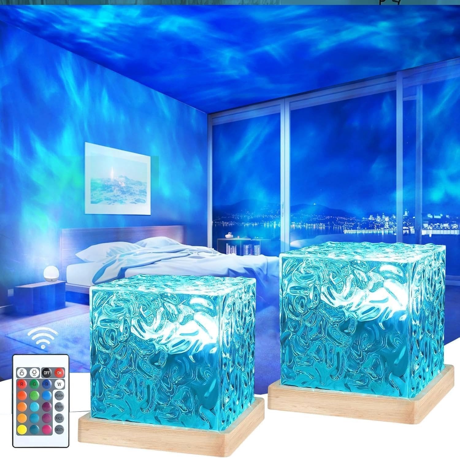 Ocean Light LED Water Wave Lamp met 16 Kleuren, Aurora Licht en Afstandsbediening voor Slaapkamer en Kinderkamer